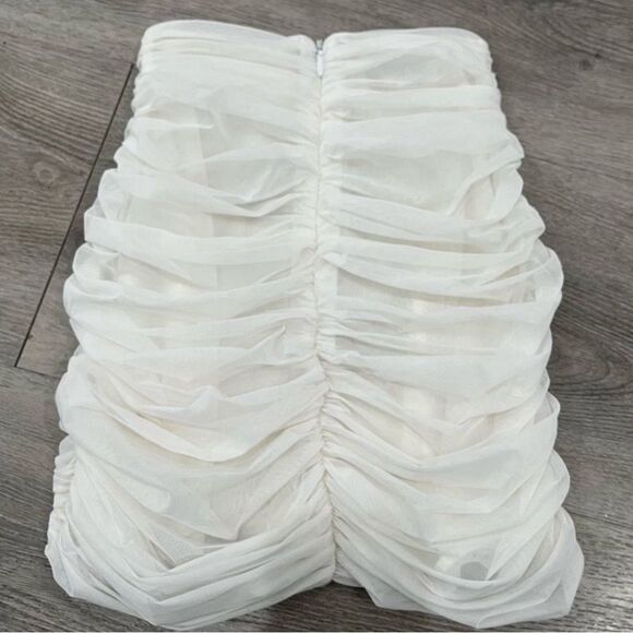 House of CB White Aubrey Ruched Mesh Mini Skirt Small - Picture 4 of 5